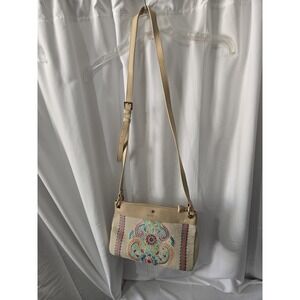 Spartina 449 Dulce Paige embroidered Crossbody Bag Leather Linen Boho Beach NWOT